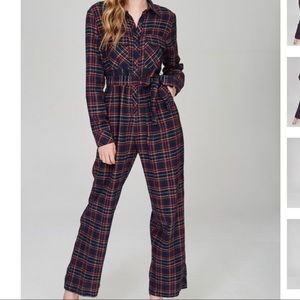 Cozy Button Down Plaid Knit Jumpsuit with Belt